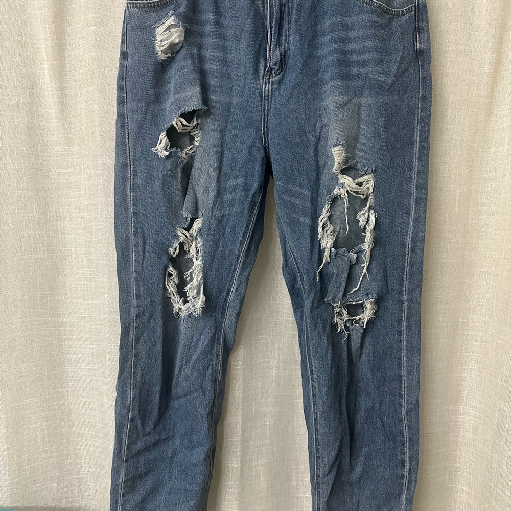 SHEIN Blue Distressed Boyfriend Jeans